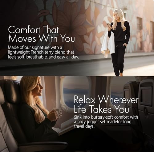 Blush by Us Angels 2 Piece Jogger Lounge Set for Women | Women's Travel Sweatsuit - Lightweight, Cozy Loungewear - color: Black, size: XX-Large