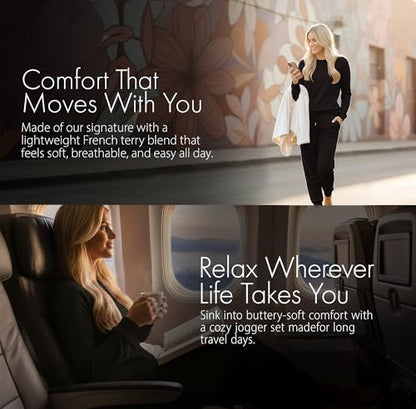Blush by Us Angels 2 Piece Jogger Lounge Set for Women | Women's Travel Sweatsuit - Lightweight, Cozy Loungewear - color: Black, size: XX-Large