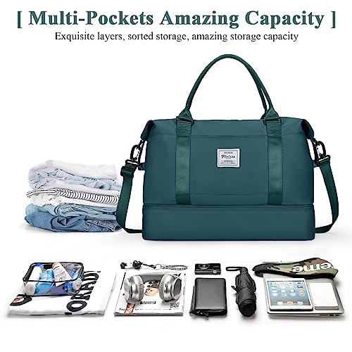 Travel Duffel Bag with Shoes Compartment, Overnight Weekender Bags for Women,Carry on Personal Item Bag,Medium Size - color: A-Peacock Blue, size: Medium