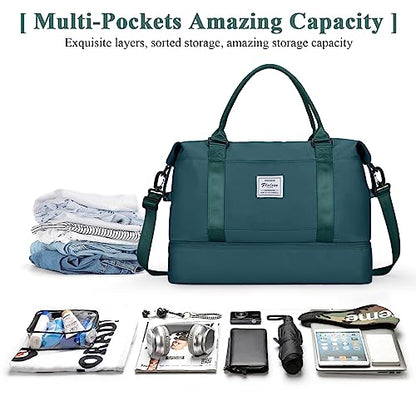 Travel Duffel Bag with Shoes Compartment, Overnight Weekender Bags for Women,Carry on Personal Item Bag，Extra Large - color: A-Peacock Blue, size: Extra Large
