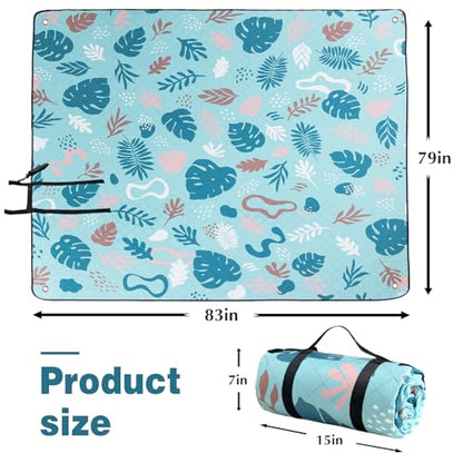PY SUPER MODE Extra Large Waterproof Picnic Blankets 83x79 Inches - 5 Layer Outdoor Picnic Mat for Beach Camping Park Lawn, Windproof Anchor System with Stakes, Foldable Blue&Green - color: Blue&green