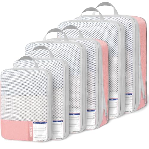 Compression Packing Cubes for Travel, Lightweight Vacation Travel Essentials, Travel Accessories for Suitcase Organizer Bags Set, Durable Luggage Organizer - color: Blush Pink, size: 6 set-EVA