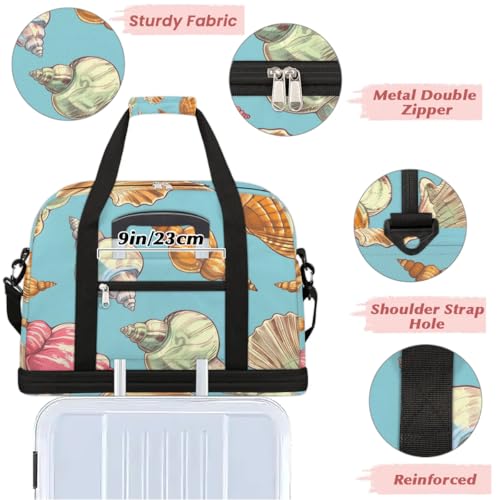 Travel Duffel Bag Conch Print Weekender Bag with Shoe Compartment Foldable Overnight Bags for Travel Sports Lightweight Gym Bags for Men Women - color: Conch Print