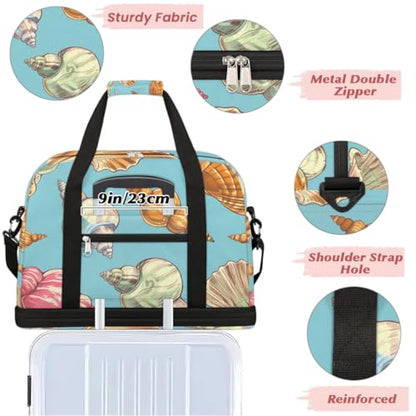 Travel Duffel Bag Conch Print Weekender Bag with Shoe Compartment Foldable Overnight Bags for Travel Sports Lightweight Gym Bags for Men Women - color: Conch Print