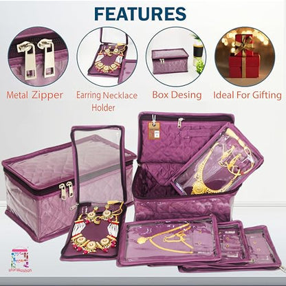 atorakushon Satin Makeup Pouches Cosmetic Necklace Earrings Jewellery Organizer For Women Maroon (Purple) - color: Purple