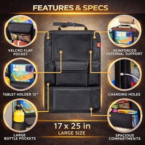 Helteko Car Seat Organizer, Ultra Version Kids Backseat Car Organizers and Storage, Waterproof Back Seat Protector Kick Mats with Tablet Holder 12 in, Car Accessories Interior and Travel Essentials. - color: Black, size: 1 Pack