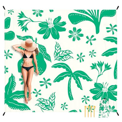 Beach Blanket Waterproof Sandproof, 9 Ft X 10 Ft Extra Large Sand Free Beach Mat, Big Compact Lightweight Quick Drying Picnic Blanket with 4 Stakes & Pockets for Camping, Travel, Hiking - color: Summer Field, size: 9x10 FT (1～8 Person)