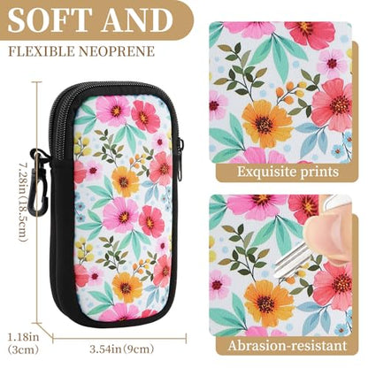 QIUTIMIY Sunglasses Soft Case Zipper Double Eyeglass Case with 2 Compartments 1 Belt Clip - color: White Flower