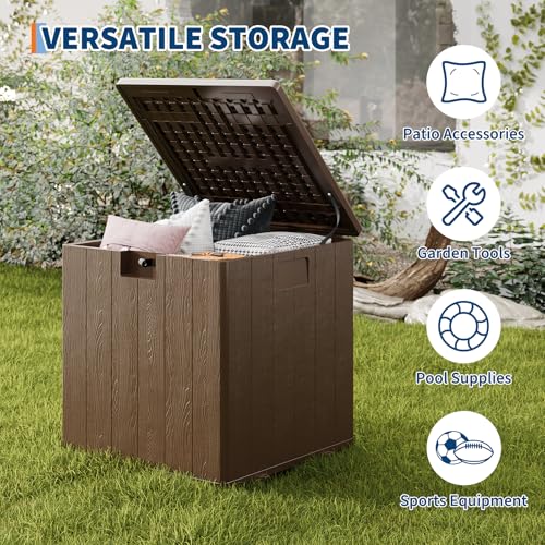 80 Gallon Resin Deck Box, Large Waterproof Outdoor Storage Box with Lockable Lid & UV Resistant, Storage Container for Patio Furniture Cushions, Garden, Backyard, and Poolside，Brown
