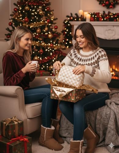 BAGSMART Puffy Makeup Bag, Wide Opening Cosmetic Organizer, Soft Water-Resistant Travel Toiletry Pouch for Women for Purse, Compact & Spacious - color: Khaki Checkered