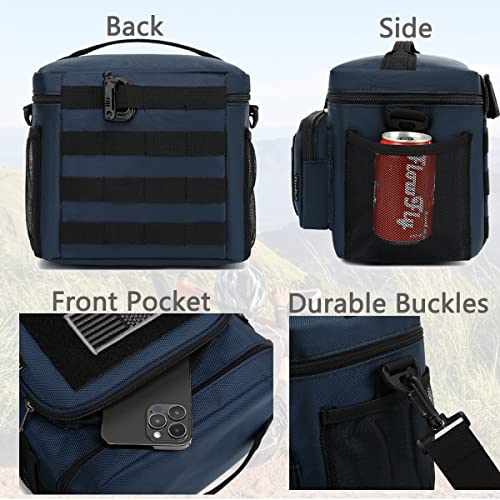 FlowFly Lunch Bag, Insulated Cooler, Thermal Lunch Box Tote with MOLLE/PALS Webbing, Adjustable Padded Shoulder Strap, for Tactical Men Women Adults and Boys Girls Kids (Cyan, Medium) - color: Cyan, size: Medium