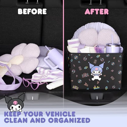 Sanrio Kuromi Car Trunk Organizer, Steering Wheel Cover, Air Freshener & Refill – Cute, Collapsible, Heavy-Duty Storage & Car Accessories for Groceries, Tools, Travel – 12.5"L x 12.5"W x 9"H - style: Pack Kuromi
