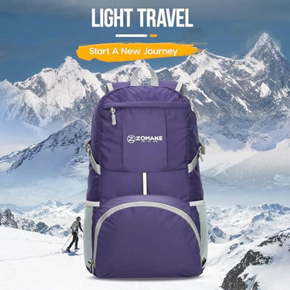 ZOMAKE Lightweight Packable Backpack 35L, Light Foldable Backpacks Water Resistant Collapsible Hiking Bag, Compact Folding Day Pack for Travel Camping(Purple) - color: Purple