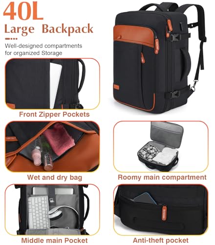 Lumesner 5 Piece Luggage Sets with Travel Backpack, 20" Carry On Hardside Spinner Suitcases, TSA Lock, Durable PC (Black, 5 piece set (20inch)) - color: Black(20inch-5piece Set)