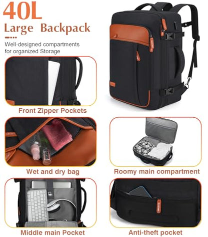 Lumesner 5 Piece Luggage Sets with Travel Backpack, 20" Carry On Hardside Spinner Suitcases, TSA Lock, Durable PC (Black, 5 piece set (20inch)) - color: Black(20inch-5piece Set)