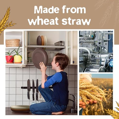 Teivio 32-Piece Kitchen Plastic Wheat Straw Dinnerware Set, Service for 8, Dinner Plates, Dessert Plate, Cereal Bowls, Cups, Unbreakable Colorful Plastic Outdoor Camping Dishes, Desert - color: Desert