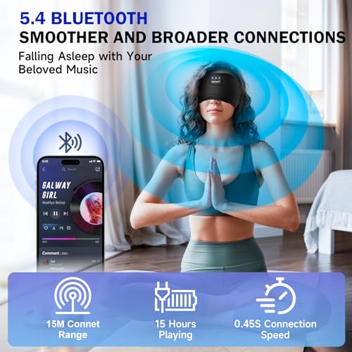 TOPOINT Sleep Mask Headphones Bluetooth Wireless 5.4, Breathable Cotton Eye Mask for Sleeping Side Sleepers Travel Music Headsets with Microphone Handsfree Men Women - color: Black, style: Breathable