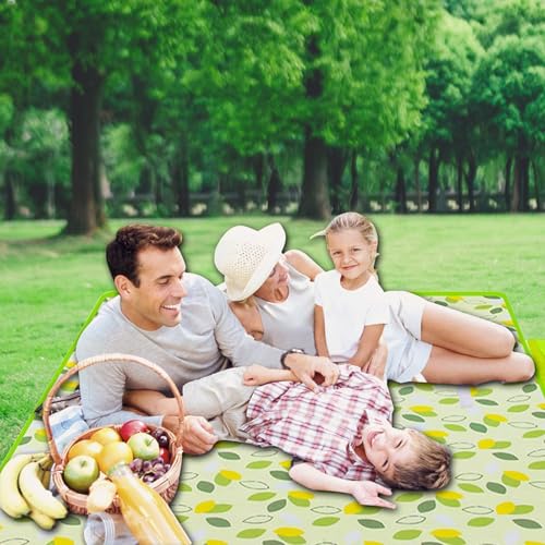 80" x 120" Sandproof Waterproof Picnic Blanket, Beach Mat for Outdoor Camping Hiking Park, Portable with Tote Bag, Non-Stick Sand & Grass, Foldable for Indoor Outdoor Use (Green Leaf)