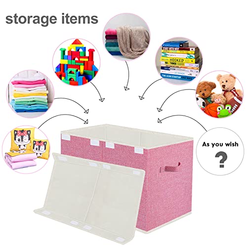 Large Collapsible Toy Storage Box with Lid & Handles - Kids Organizer Chest for Toys, Clothes, Blankets (Pink, Nursery, Playroom, Bedroom)-24.5''×13''×16'' - color: PINK