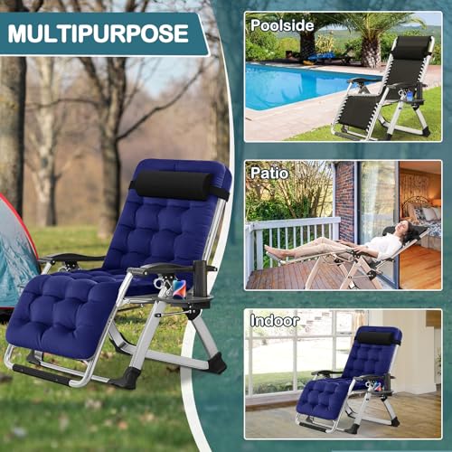 NAIZEA Padded Zero Gravity Chair, Folding Outdoor Lounge Chairs, Adjustable Reclining Camping Chairs with Cup Holder, Ergonomic Patio Lawn Chair for Balcony Beach Deck Yard - color: Royal Blue, style: Zero Gravity Chair