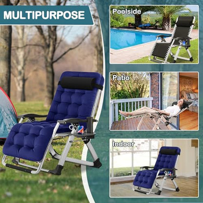 NAIZEA Padded Zero Gravity Chair, Folding Outdoor Lounge Chairs, Adjustable Reclining Camping Chairs with Cup Holder, Ergonomic Patio Lawn Chair for Balcony Beach Deck Yard - color: Royal Blue, style: Zero Gravity Chair