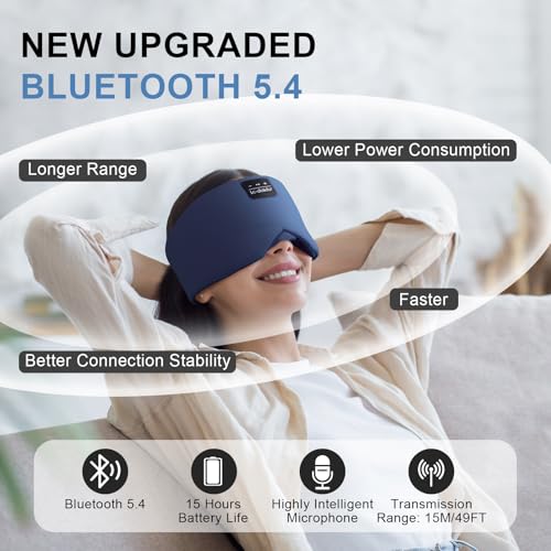 LC-dolida Sleep Mask with Bluetooth Headphones, Ice Silk Sleep Headphones with Bluetooth 5.4, Total Blackout Eye Mask for Sleeping, Sleep Soft Mask for Women Men, All Night Sleep, Travel(Navy) - color: Navy