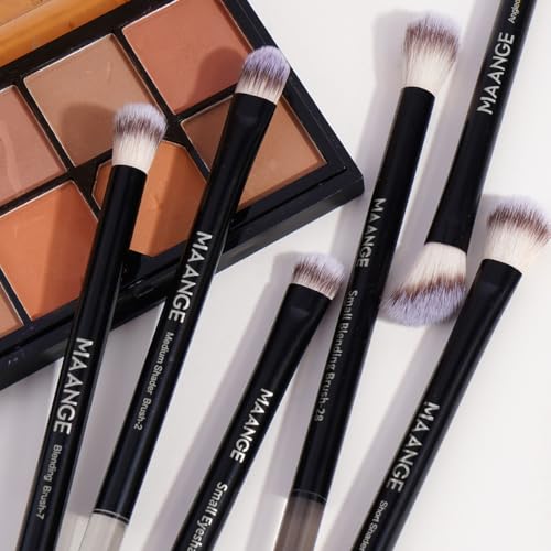 MAANGE 13 PCS Makeup Brushes Professional Make Up Brushes Premium Synthetic Powder Concealers Brushes Travel Makeup Brush Set with Case (Black) - color: Black