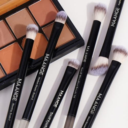 MAANGE 13 PCS Makeup Brushes Professional Make Up Brushes Premium Synthetic Powder Concealers Brushes Travel Makeup Brush Set with Case (Black) - color: Black