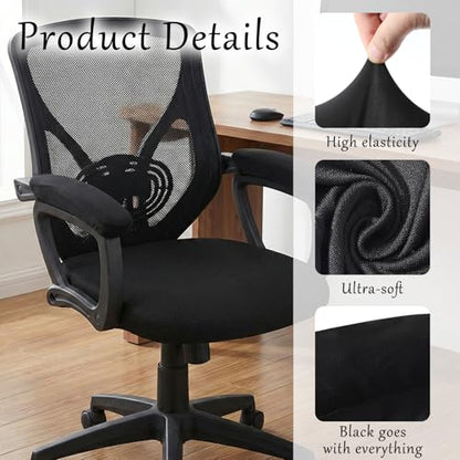 2 Pcs Office Chair Armrest Covers, Stretchable Armrest Protectors, Removable Arm Rest Covering, Washable Office Seat Hand Rest Protector for Computer Chair, Black