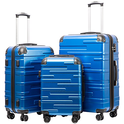 Coolife Hardside Luggage 3 Piece Set with TSA Lock, Spinner Wheels, Telescopic Handle, Lightweight Travel Suitcases (Blue, 3 piece set) - color: blue, size: 3 Piece Set