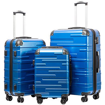 Coolife Hardside Luggage 3 Piece Set with TSA Lock, Spinner Wheels, Telescopic Handle, Lightweight Travel Suitcases (Blue, 3 piece set) - color: blue, size: 3 Piece Set