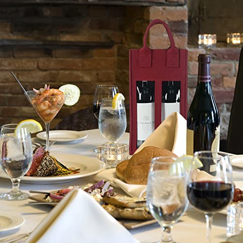 Shintop Double Wine Bag with Window, Felt Wine Carrier Tote with Handle Reusable Bottle Gift Bag for Party Favors Travel, Camping(1pc, Red) - color: Red