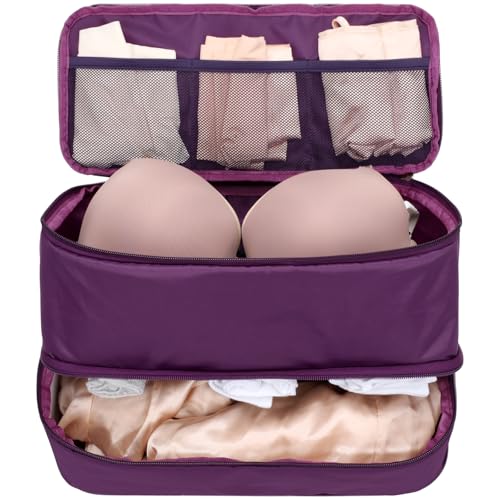 Cambond Travel Underwear Organizer Bag - 4-in-1 Soft Double Layer Bra Travel Bag, Portable Expandable Compression Packing Organizers, Underwear Storage Bag Packing Cubes for Women - color: Attractive Purple