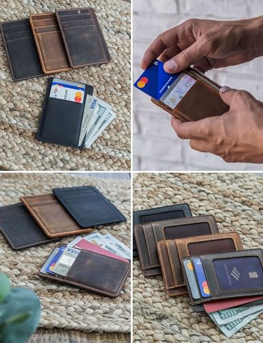 Handcrafted Genuine Leather Wallets, Minimalist Cardholders, and Passport Covers, Handmade Gift - color: Ginger, style: Windowed Cardholder