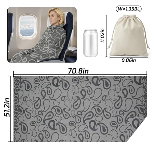 Travel Blanket Airplane - Ultra Soft & Lightweight Knit Design Compact Airplane Blanket,53x72 Inch,Stylish Travel Shawl Wraps for Flights,Office,Home Use,Travel Essentials & Gifts - color: Black