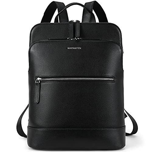 BOSTANTEN Leather Laptop Backpack for Women 15.6 inch Computer Bag Travel Work Daypack - color: 3-black