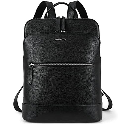 BOSTANTEN Leather Laptop Backpack for Women 15.6 inch Computer Bag Travel Work Daypack - color: 3-black