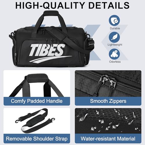 TIBES Mens Duffle Bag for Travel - Expandable 50L Weekender Bags with Toiletry Bag, Overnight Bag Travel Duffel Carry On Luggage with Removable Shoulder Strap, Durable & Water-Resistant - color: Black