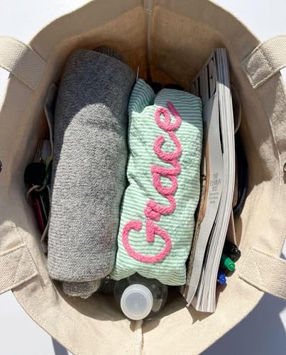 Personalized Makeup Bag with Name, Seersucker Cosmetic Pouch Women Girl, Bridesmaid Travel Bag, Organizer Storage Pouch, Gifts to Mom Wife Girlfriend, 9.84x6.69''