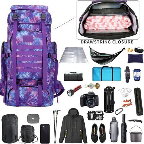 Hiking Backpack for Men 70L/100L Camping Backpack Military Rucksack Molle 3 Days Assault Pack for Climbing | Camping Backpack - color: 70l-purple Tie-dye