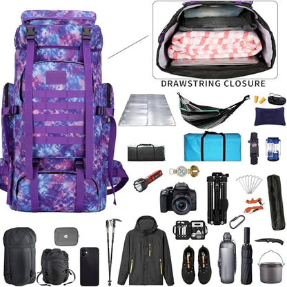 Hiking Backpack for Men 70L/100L Camping Backpack Military Rucksack Molle 3 Days Assault Pack for Climbing | Camping Backpack - color: 70l-purple Tie-dye