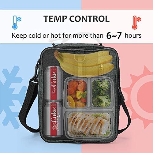 Tirrinia Expandable Insulated Lunch Bag for Men Women – Leakproof Reusable Cooler LunchBox for Kids & Adults with Shoulder Strap, Perfect for Work, School, Office, Travel,Charcoal - color: Charcoal