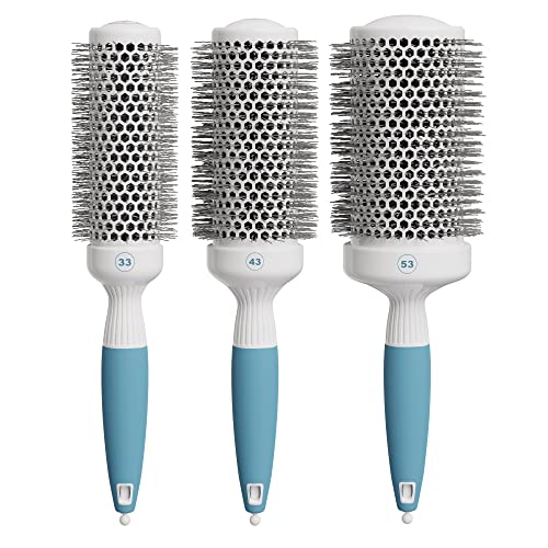 Professional Blow Drying Brush Set - Ceramic Ionic Thermal Brushes for Styling Wet Hair, 3 Round Brushes with Travel Bag for Women - size: Bundle Set of 3
