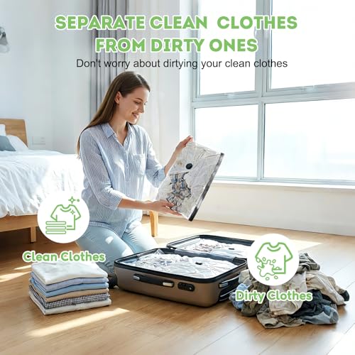 9 Pack Vacuum Seal Bags for Clothing Travel with -60000Pa USB Pump, Save 80% of Space for Clothes (9 Combo Size) - size: 9 Combo Size