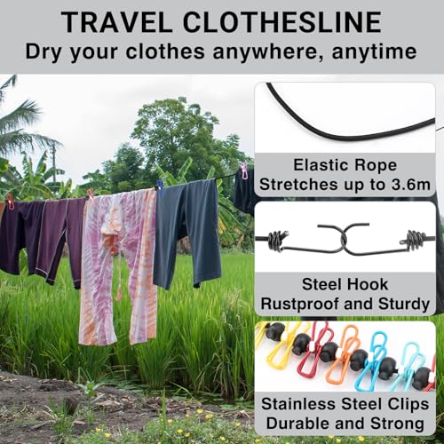 Travel Washing Machine & Retractable Clothesline - Hand Washing Machine & Portable Clothes Washer - Durable Travel Laundry Wash Bag & Camping Washing Machine - Portable Manual Clothes Washer - color: Black