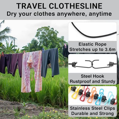 Travel Washing Machine & Retractable Clothesline - Hand Washing Machine & Portable Clothes Washer - Durable Travel Laundry Wash Bag & Camping Washing Machine - Portable Manual Clothes Washer - color: Black