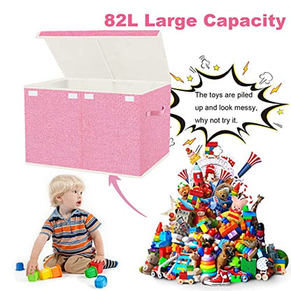 Large Collapsible Toy Storage Box with Lid & Handles - Kids Organizer Chest for Toys, Clothes, Blankets (Pink, Nursery, Playroom, Bedroom)-24.5''×13''×16'' - color: PINK