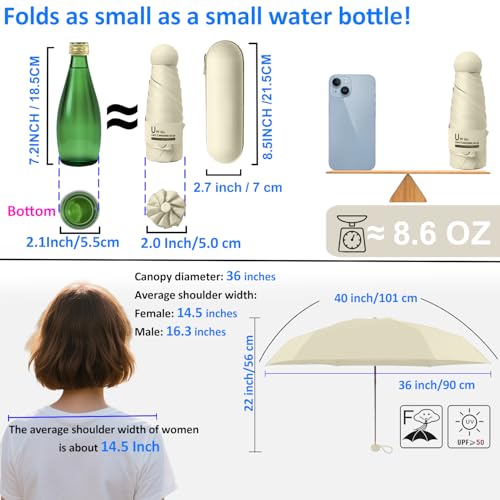 BAODINI Travel Essentials Mini Umbrella for Purse With Case Small Compact UV Sun Protection Lightweight Tiny Pocket Manual Open Close Umbrella for Women Kids and Men Fits Purse Backpack - color: G-1-Creamy Yellow