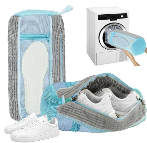 Shoe Washing Machine Bag, Laundry Shoe Bag with Side External Network for Washer and Dryer Reusable Shoe Cleaning Bag for Sneaker Tennis Unstain Cleaner Kit (2pc-gray) - color: with side bag-Grey(2pcs)