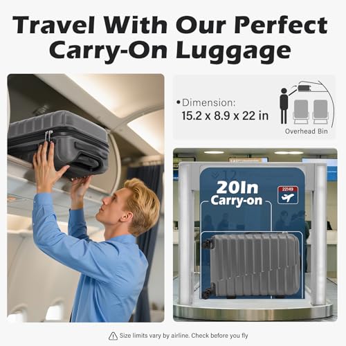Coolife Carry On Luggage Airline Approved with Spinner Wheels, Hard Shell Suitcase TSA Lock Lightweight Travel Luggage 20-inch,Gray - color: gray, size: Small(20in)